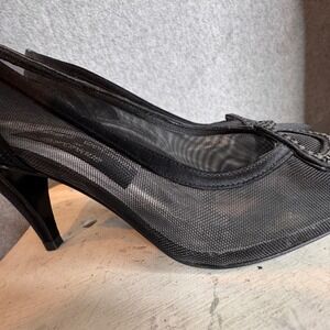Stuart Weitzman Martinique Heels 3 in Pointed Toe Mesh Size 7 US Blk Rhinestones